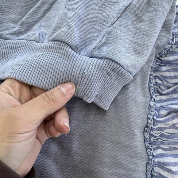 Pilcro Shirt Womens XS Blue Ruffle Flutter Sleeve Cotton Knit Striped Ribbed Hem - Picture 8 of 9